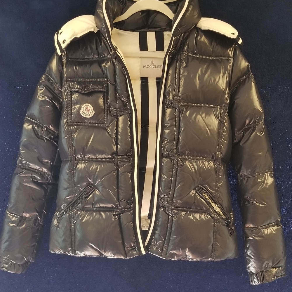 Moncler black lacquered sheer women's jacket